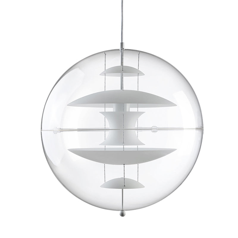 Modernist 1-Head Clear Acrylic Ball Pendant Ceiling Light With Disc Deco - White/Gold/Silver
