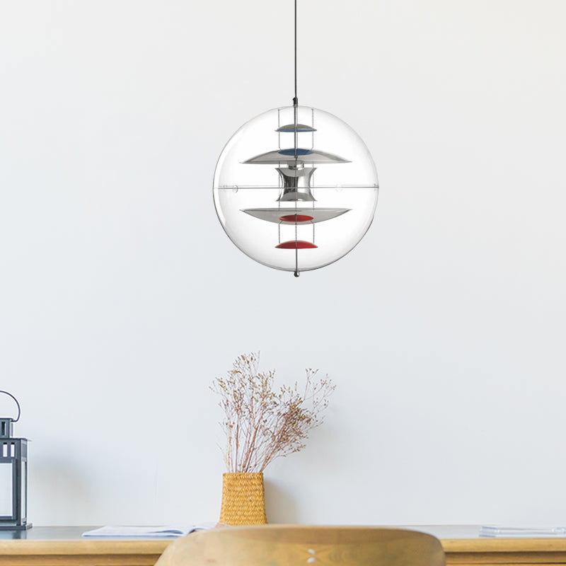 Modernist 1-Head Clear Acrylic Ball Pendant Ceiling Light With Disc Deco - White/Gold/Silver