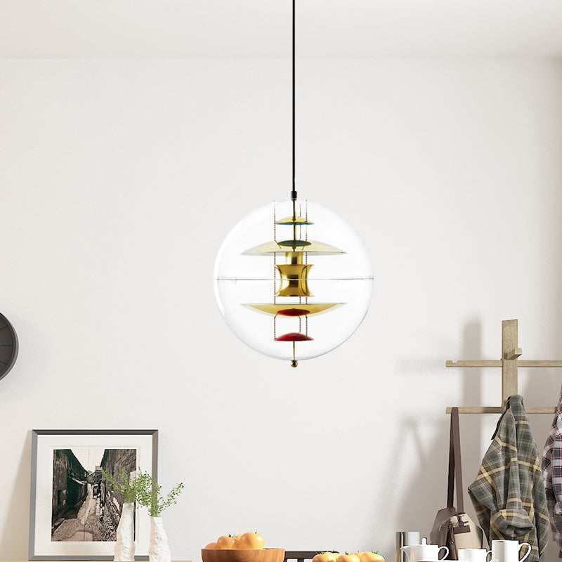 Modernist Clear Acrylic Ball Ceiling Light with Contemporary Disc Deco - White/Gold/Silver