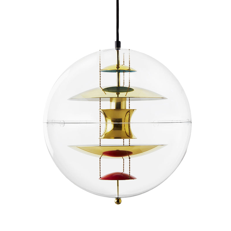 Modernist 1-Head Clear Acrylic Ball Pendant Ceiling Light With Disc Deco - White/Gold/Silver