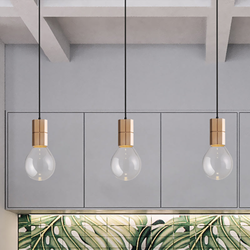 Modern Clear Glass Ceiling Pendant Light With Exposed Bulb - Wood Hanging Lamp Kit In Warm/White
