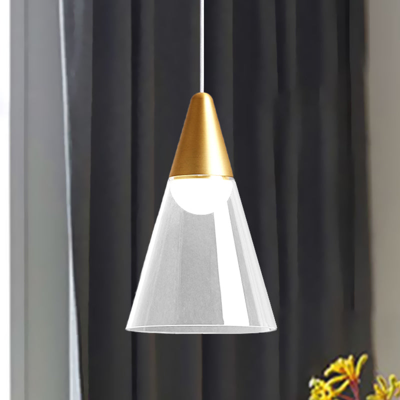 Postmodern Gold Tapered Pendant Lamp with Smoke Gray Glass - Ceiling Light with 1 Bulb