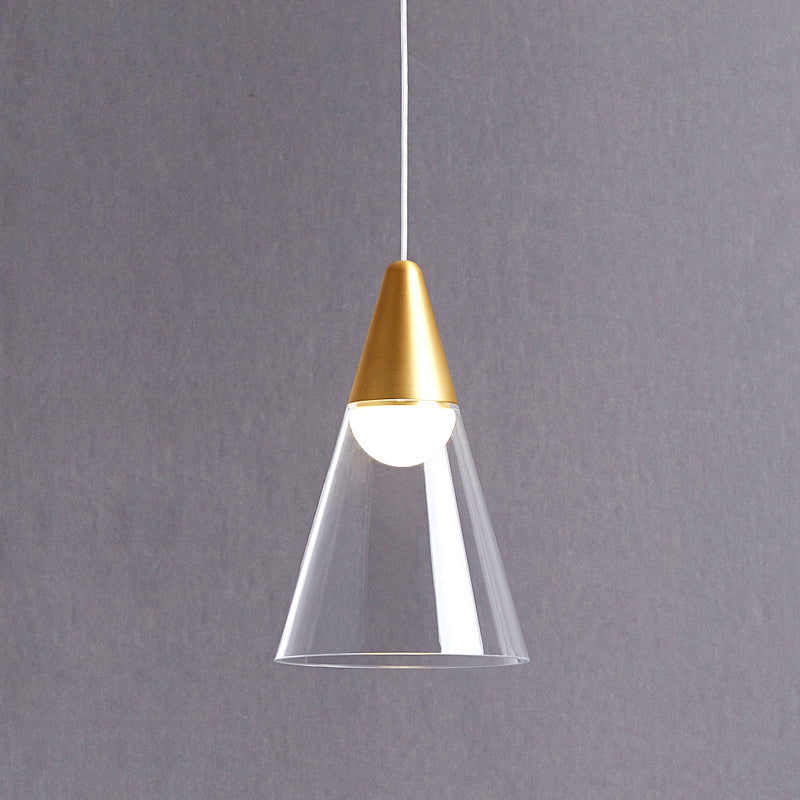 Gold Tapered Pendant Lamp: Postmodern Smoke Gray Glass Ceiling Light