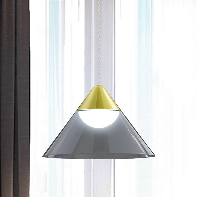 Nordic Gold Cone Pendant Lamp With Smoke Gray Glass Shade: Perfect For Dining Room