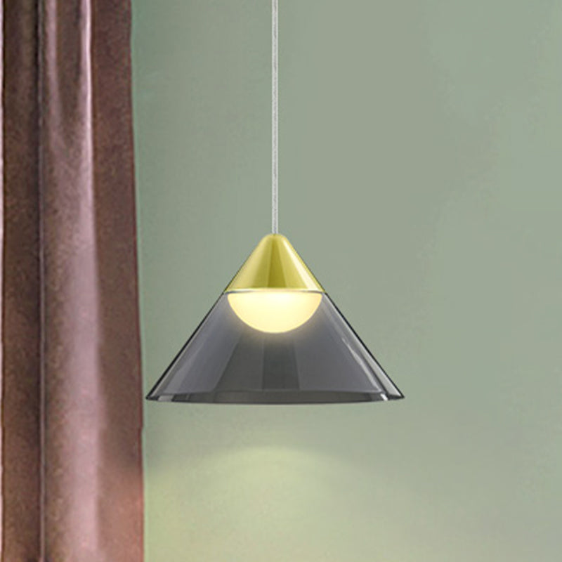 Nordic Gold Cone Pendant Lamp With Smoke Gray Glass Shade: Perfect For Dining Room