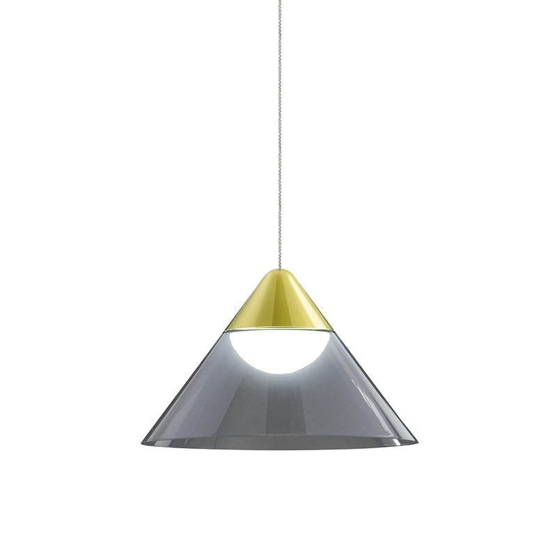 Nordic Gold Cone Pendant Lamp with Smoke Gray Glass Shade - Perfect for Dining Room