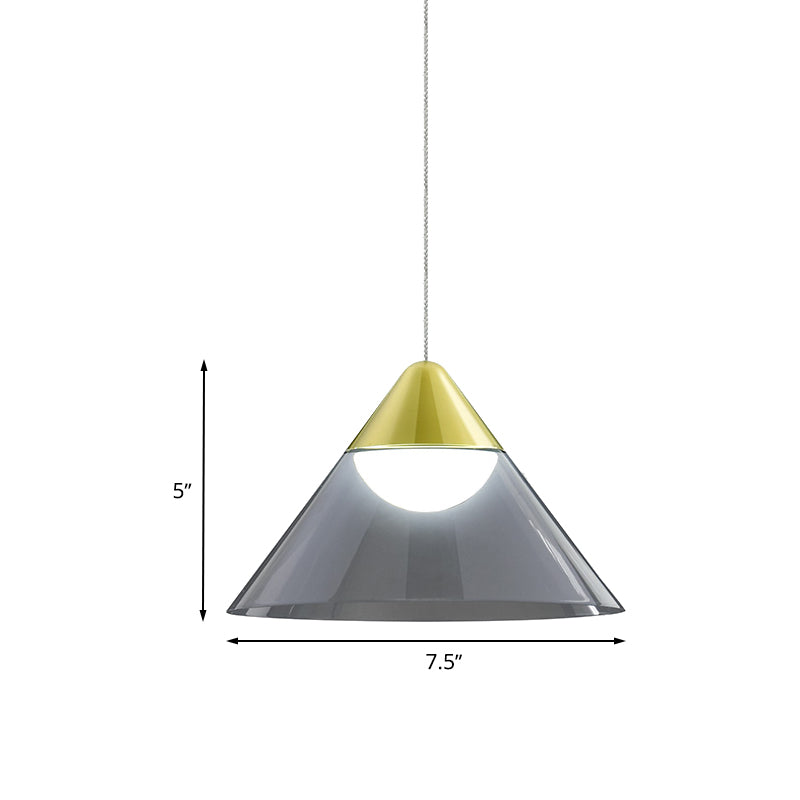 Nordic Gold Cone Pendant Lamp with Smoke Gray Glass Shade - Perfect for Dining Room