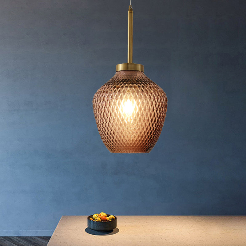 Burgundy Glass Strawberry Pendant Ceiling Fixture in Brass - Contemporary 1-Light Hang