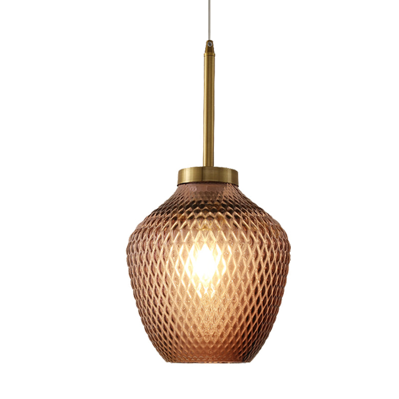 Burgundy Glass Strawberry Pendant Ceiling Fixture in Brass - Contemporary 1-Light Hang