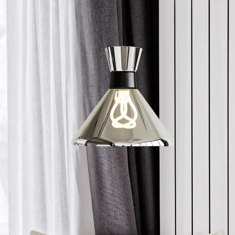 Minimalist Chrome Hanging Light with Clear Glass Shade - 1-Head Bedroom Suspension Lamp