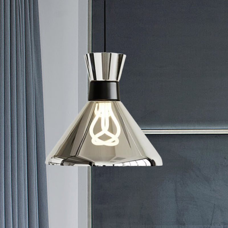 Minimalist Chrome Hanging Light with Clear Glass Shade - 1-Head Bedroom Suspension Lamp