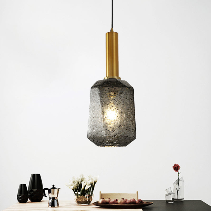 Smoke Gray Glass Bedside Pendant: Industrial Brass Ceiling Lamp with 1 Light