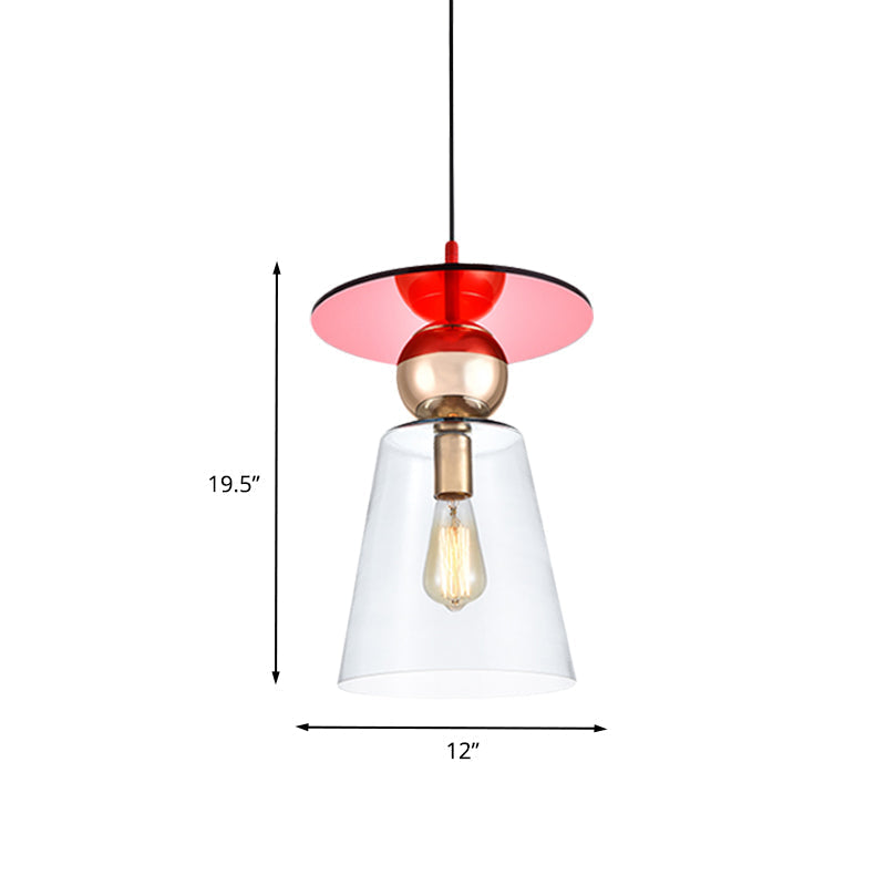 Modern Hanging Glass Light with Red Disc Top - 1-Head Kit