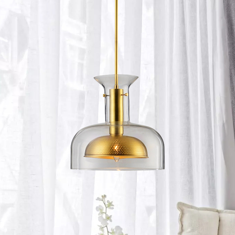 Simplicity Clear/Smoke Gray Glass Pot Suspension Pendant Light with LED Bulb - Stylish Ceiling Lamp for Kitchen