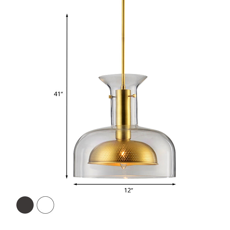 Simplicity Clear/Smoke Gray Glass Pot Suspension Pendant Light with LED Bulb - Stylish Ceiling Lamp for Kitchen