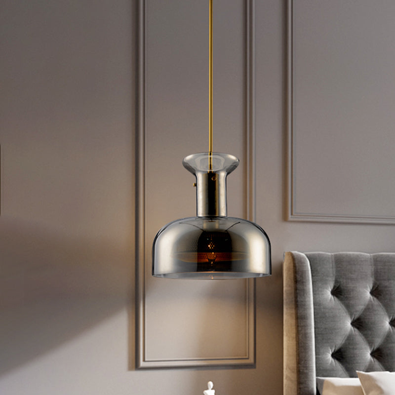Simplicity Clear/Smoke Gray Glass Pot Suspension Pendant Light With Led Bulb For Kitchen Ceiling