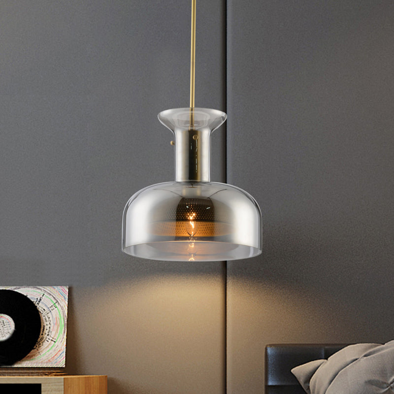 Simplicity Clear/Smoke Gray Glass Pot Suspension Pendant Light with LED Bulb - Stylish Ceiling Lamp for Kitchen