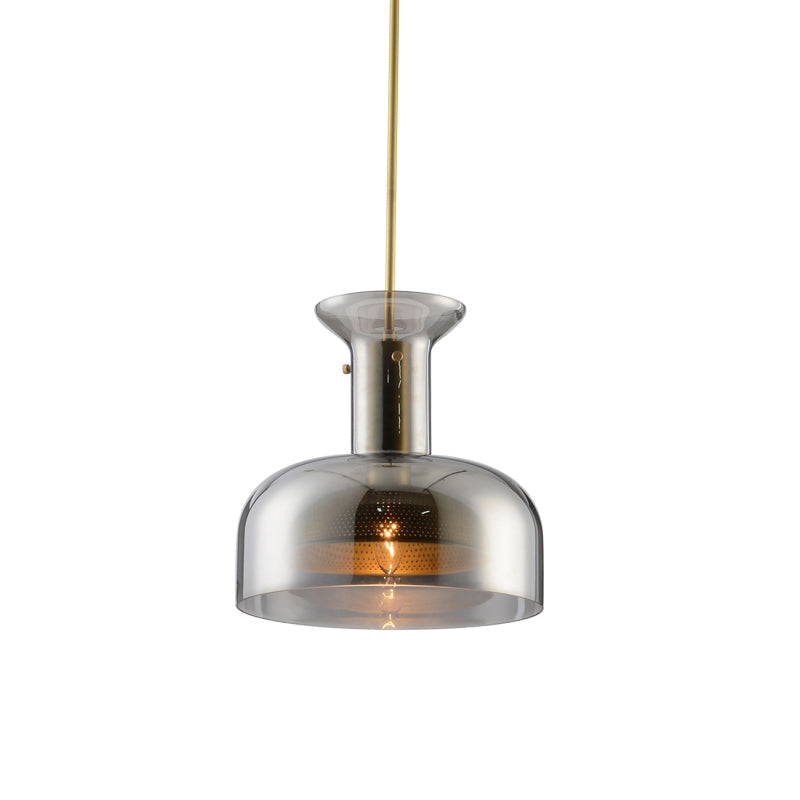 Simplicity Clear/Smoke Gray Glass Pot Suspension Pendant Light With Led Bulb For Kitchen Ceiling