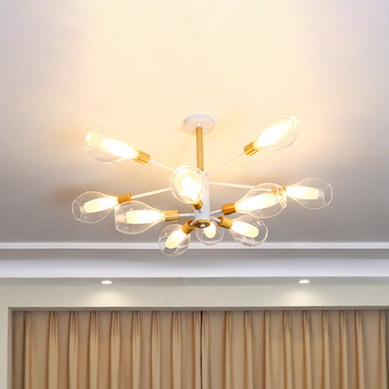 Simplicity Teardrop Ceiling Flush Clear Glass 10-Light Semi Flush in White with Wooden Cap