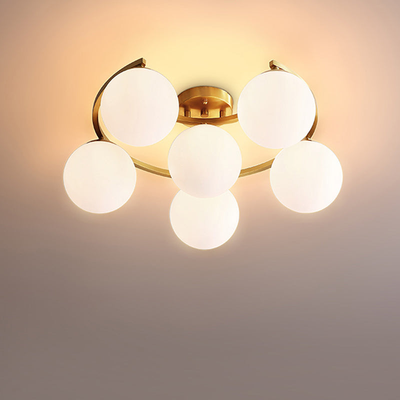 Lampe LED semi-encastrée dorée moderne avec verre crème et motif de lune - Montage encastré à 3/6/8 lumières