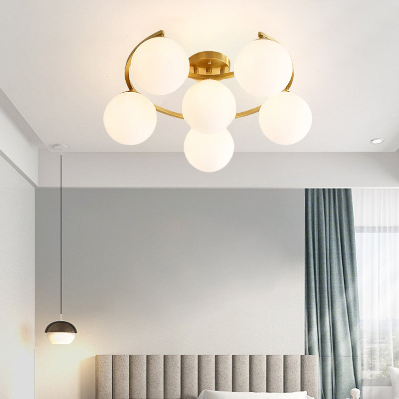 Lampe LED semi-encastrée dorée moderne avec verre crème et motif de lune - Montage encastré à 3/6/8 lumières