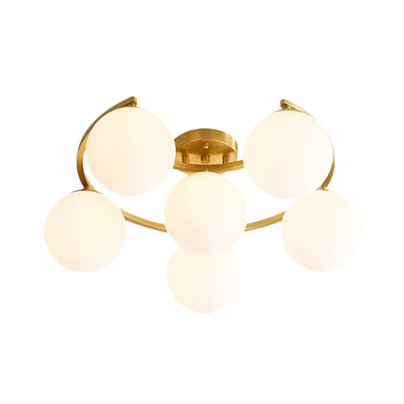 Lampe LED semi-encastrée dorée moderne avec verre crème et motif de lune - Montage encastré à 3/6/8 lumières