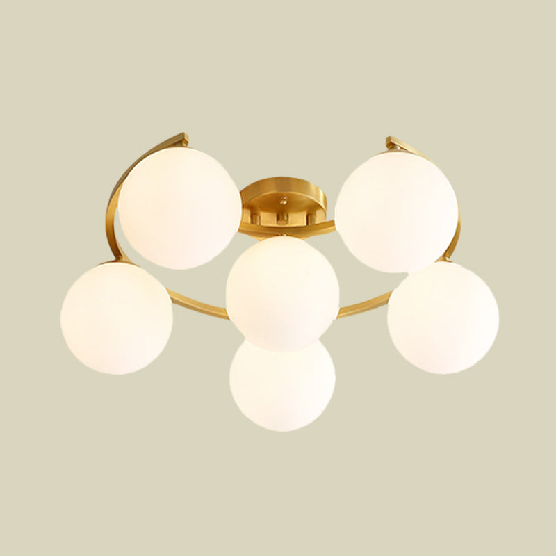 Lampe LED semi-encastrée dorée moderne avec verre crème et motif de lune - Montage encastré à 3/6/8 lumières