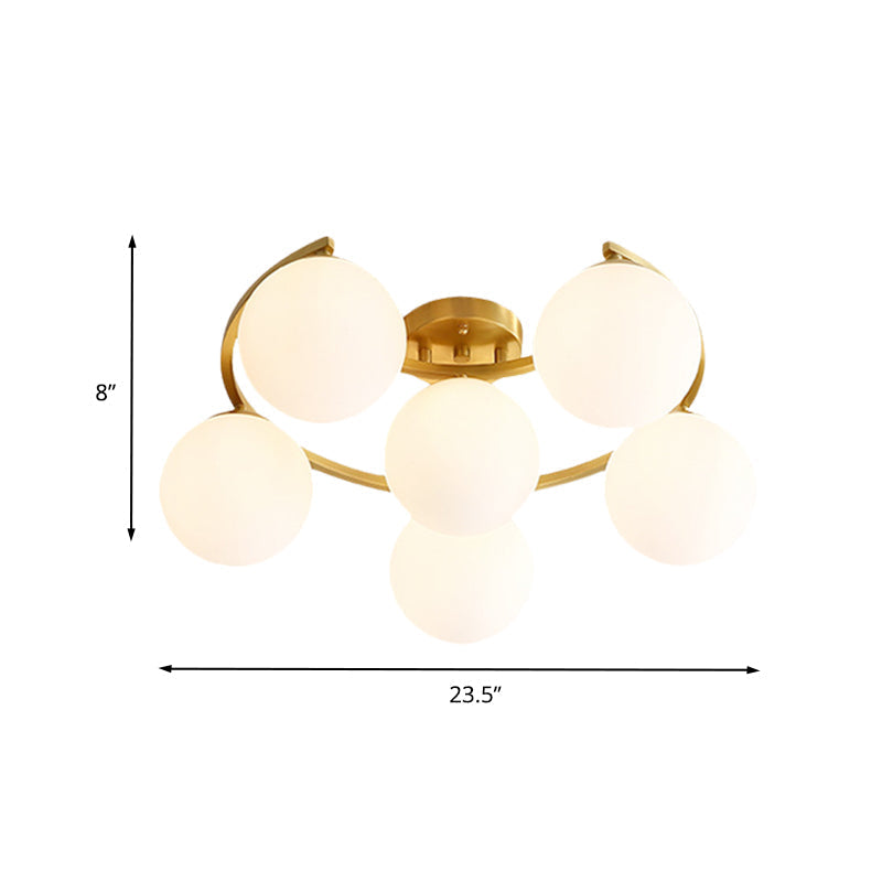 Lampe LED semi-encastrée dorée moderne avec verre crème et motif de lune - Montage encastré à 3/6/8 lumières