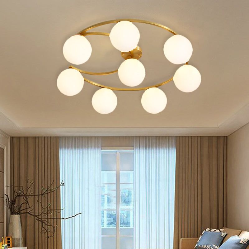 Lampe LED semi-encastrée dorée moderne avec verre crème et motif de lune - Montage encastré à 3/6/8 lumières
