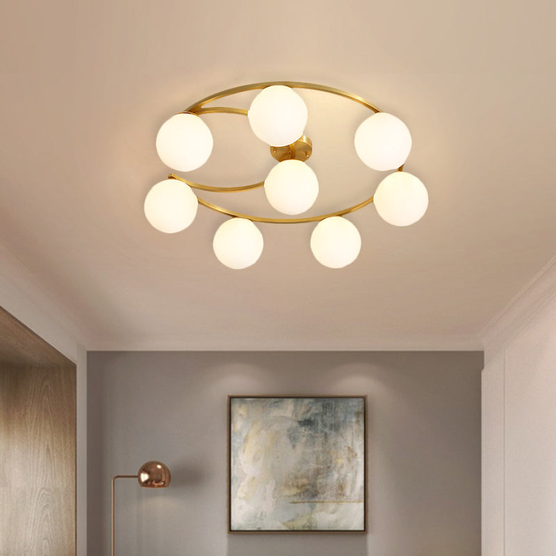 Lampe LED semi-encastrée dorée moderne avec verre crème et motif de lune - Montage encastré à 3/6/8 lumières