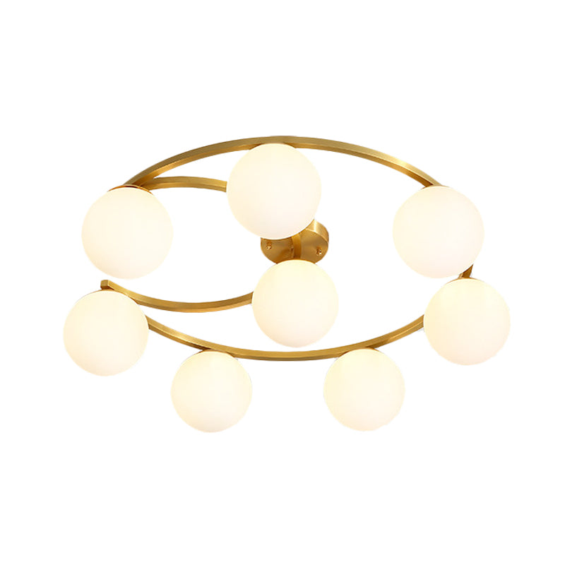 Lampe LED semi-encastrée dorée moderne avec verre crème et motif de lune - Montage encastré à 3/6/8 lumières