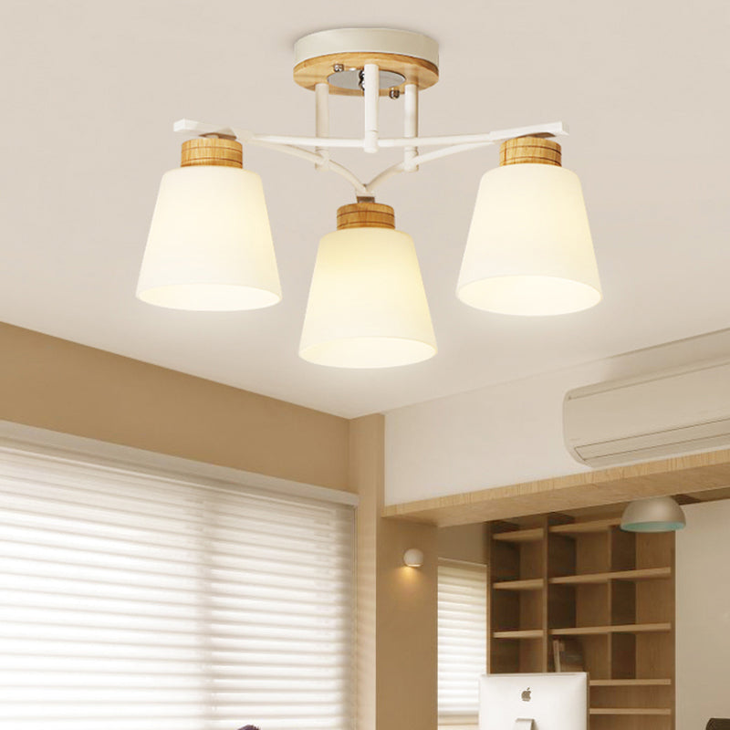 Plafonnier moderne en bois blanc avec verre crème - 3/5 têtes