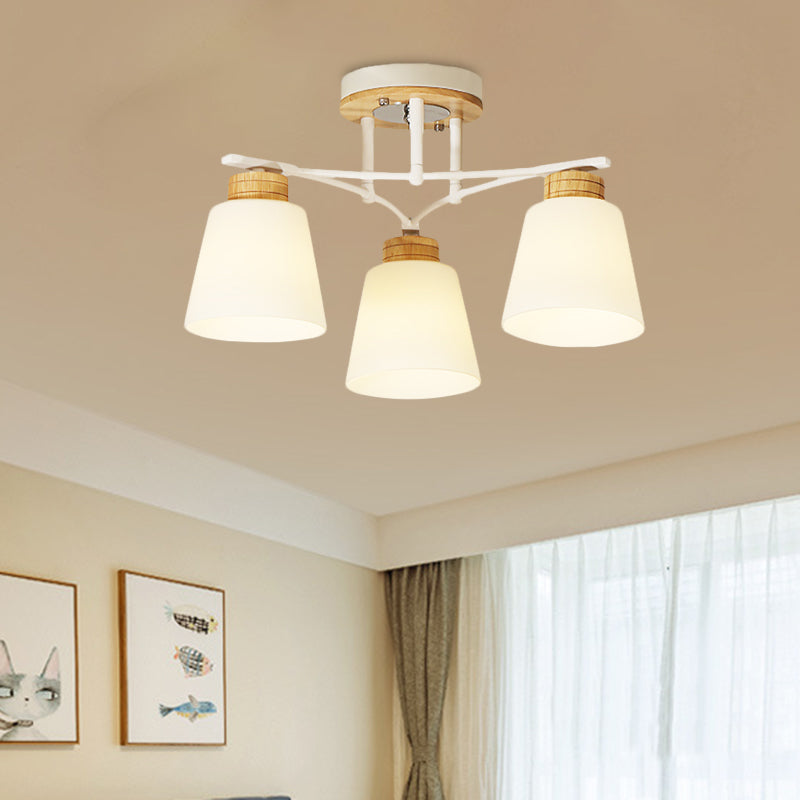 Plafonnier moderne en bois blanc avec verre crème - 3/5 têtes