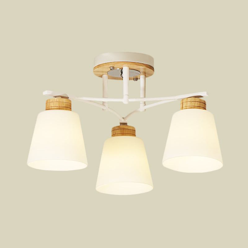 Plafonnier moderne en bois blanc avec verre crème - 3/5 têtes