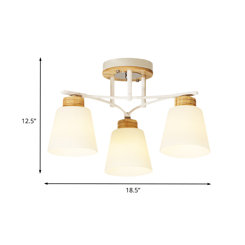 Plafonnier moderne en bois blanc avec verre crème - 3/5 têtes
