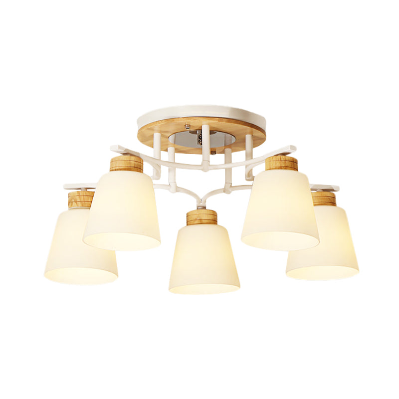 Plafonnier moderne en bois blanc avec verre crème - 3/5 têtes