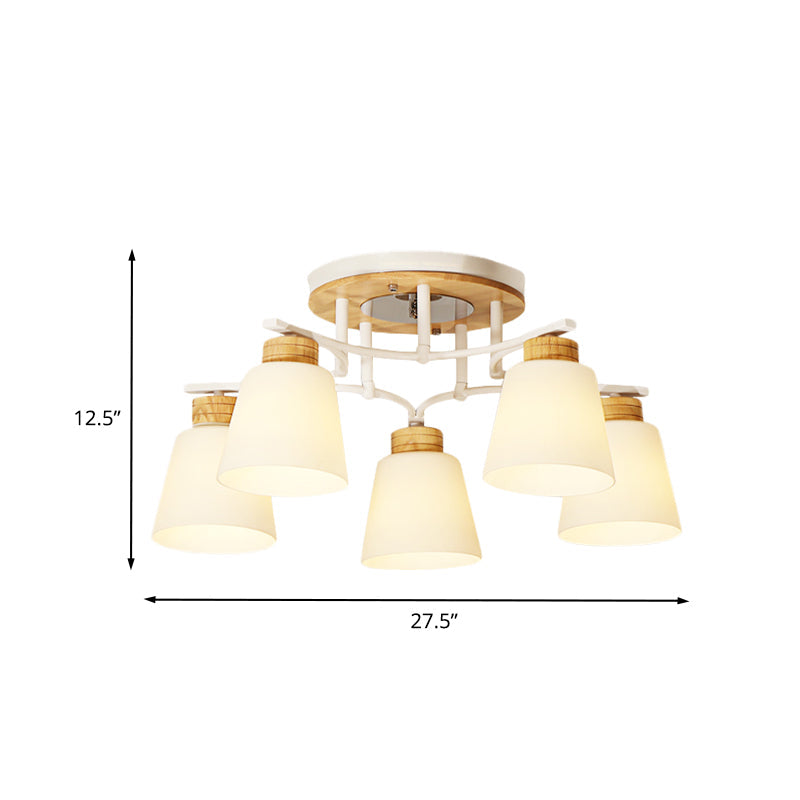 Plafonnier moderne en bois blanc avec verre crème - 3/5 têtes