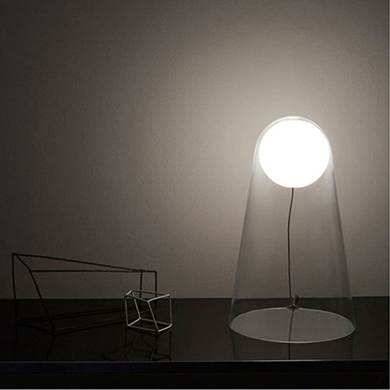 Sleek Clear Glass Led Bedside Night Lamp With Modo Shade Inside - Minimalist Conical Table Light