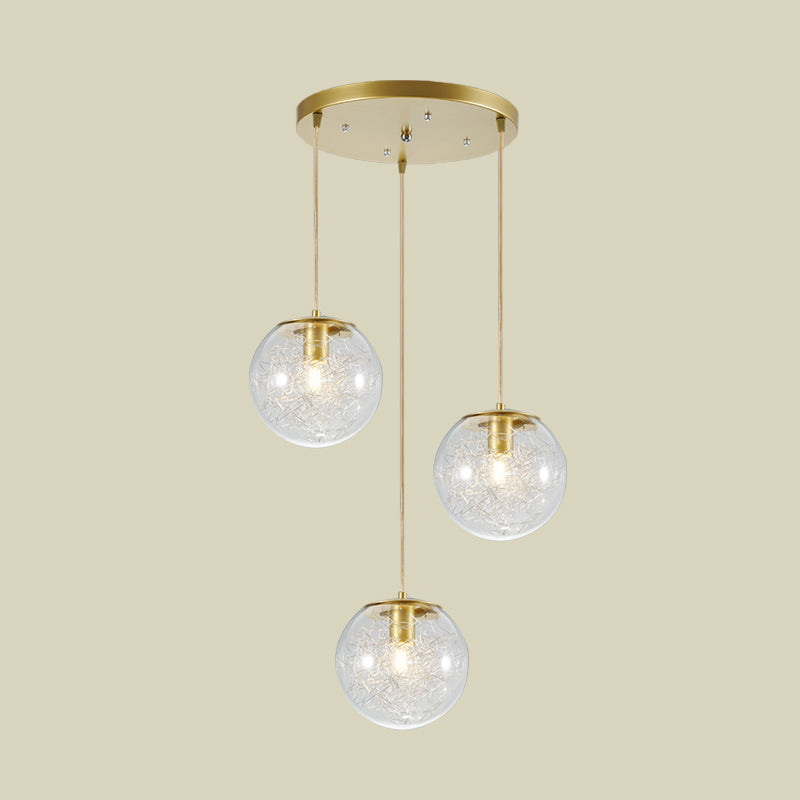 Suspension boule citrouille décorative en métal doré avec verre transparent - Lampe suspendue minimaliste à 3 lumières pour cafés