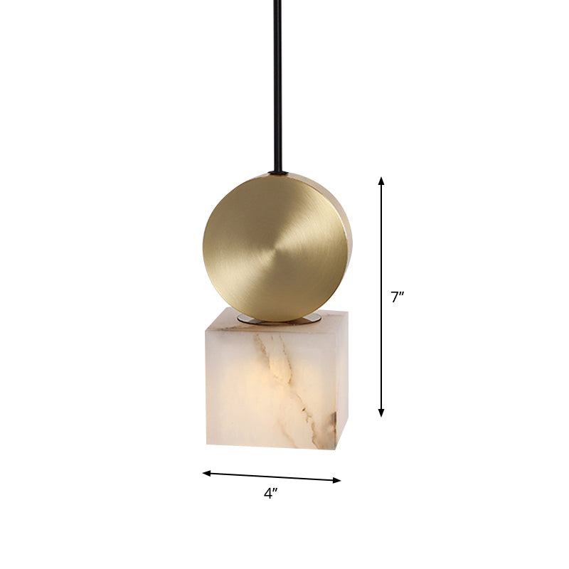 Lampe à suspension post-moderne en marbre blanc avec dessus doré et 1 tête