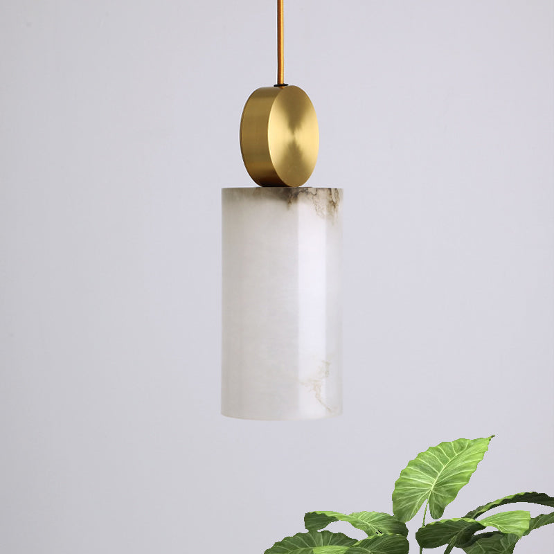 Lampe à suspension post-moderne en marbre blanc avec dessus doré et 1 tête