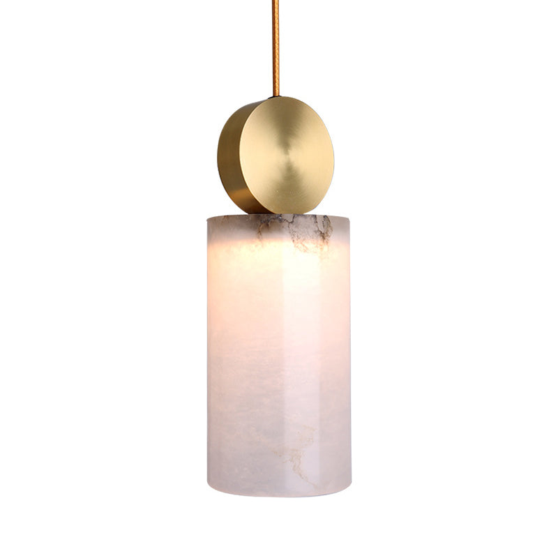 Lampe à suspension post-moderne en marbre blanc avec dessus doré et 1 tête