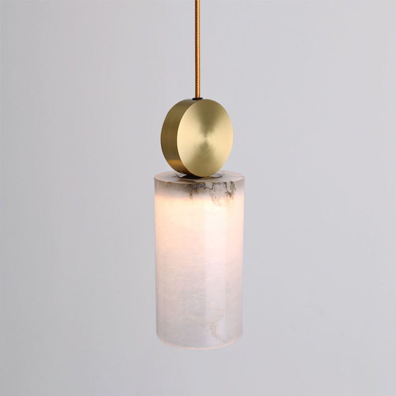 Lampe à suspension post-moderne en marbre blanc avec dessus doré et 1 tête