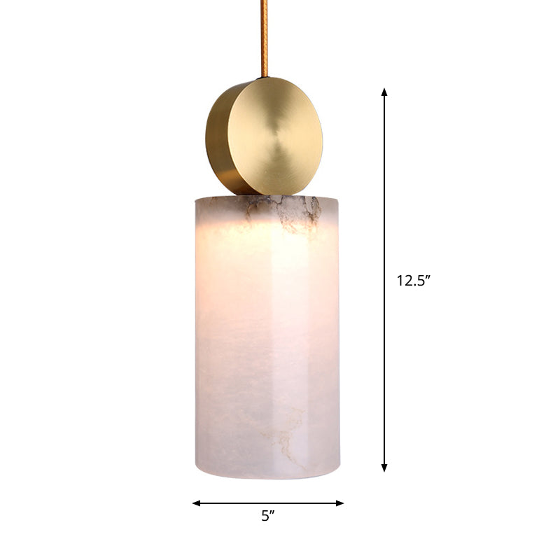 Lampe à suspension post-moderne en marbre blanc avec dessus doré et 1 tête