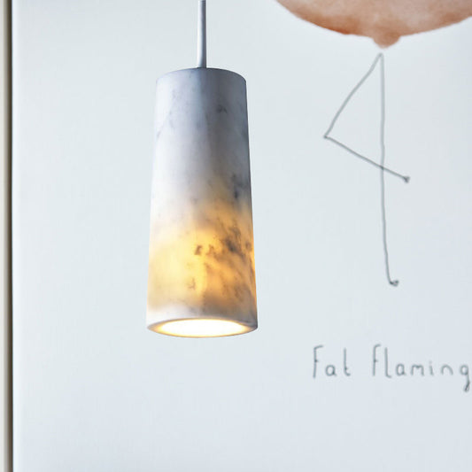 Minimalist Marble Tube Pendant Light with 1 Bulb - White