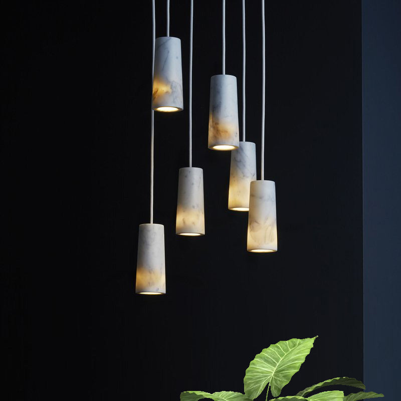 Minimalist Marble Tube Pendant Light with 1 Bulb - White