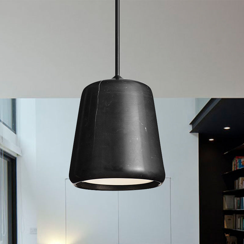 Nordic Bell Marble Hanging Lamp: 1-Head Down Lighting Fixture For Living Room In White/Black Black