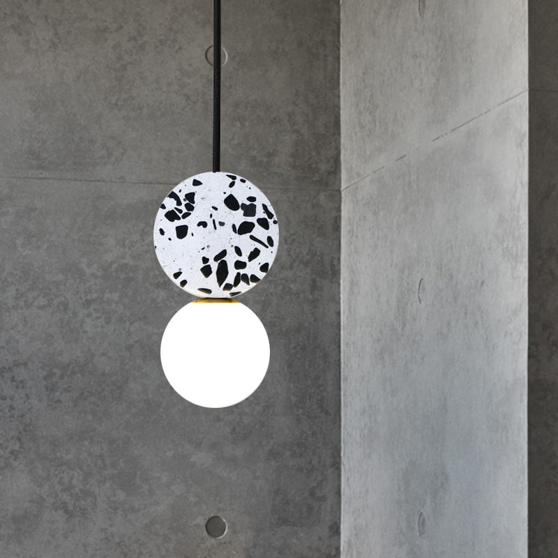 Modern Black Round Ceiling Light With Marble Led Pendant Lamp And Modo White Glass Shade