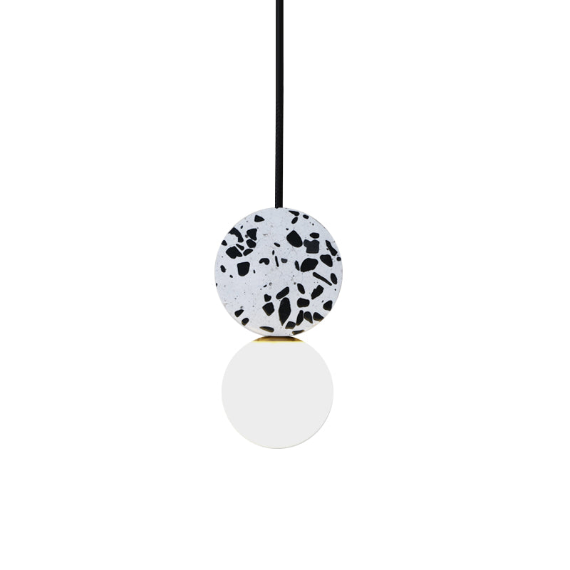 Modern Black Round Ceiling Light With Marble Led Pendant Lamp And Modo White Glass Shade