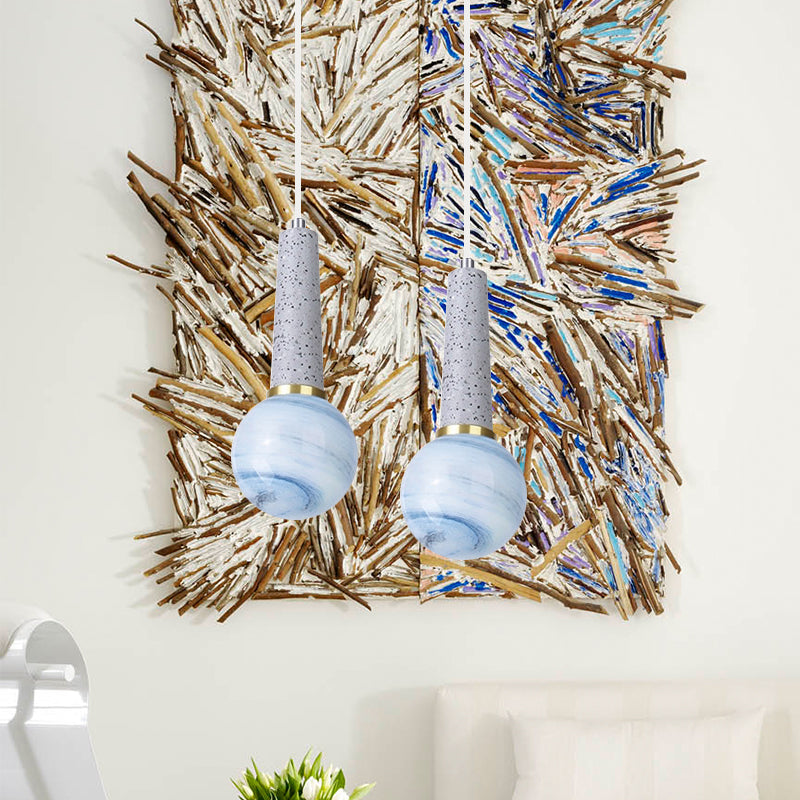Modernist Pendant Lamp: Single-Head Hanging Light with Blue Planet Glass - Ball Coffee Shop Design